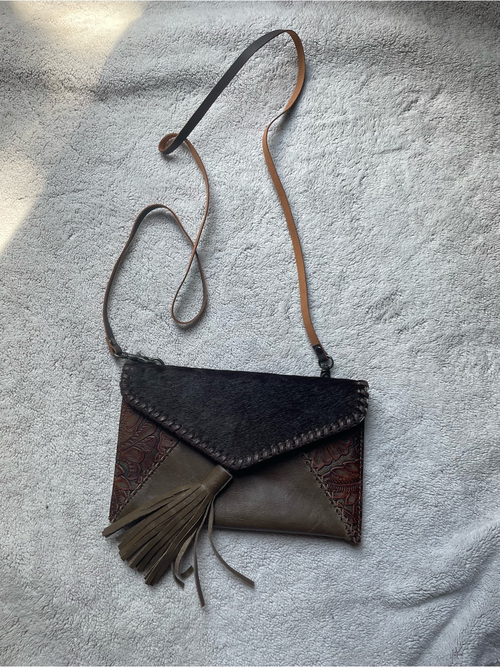 Leather Tassel Crossbody Bag - Brown/Black